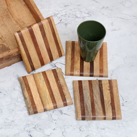 Beautiful Brown Finish Handmade Wooden Coasters - Pack of 4